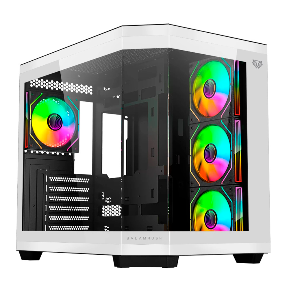 Gabinete Balam Rush Tank Master 9600 TB, Midi-Tower, ATX/Micro-ATX/ITX, Cristal Templado, USB 3.0/2.0, 3 Ventiladores RGB Instalados, Blanco con Negro, BR-938693