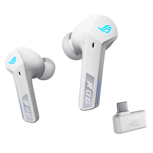 Audífonos con Micrófono ASUS ROG TRUE WIRELESS SPEEDNOVA, 2,4 GHz y Bluetooth 5.3, Audio de 24 bits de 96 kHz, Micrófonos de IA de Conducción Ósea, ANC Adaptable, White, R55ES//ROG CETRA TWS SPEEDNOVA/WHT/NA