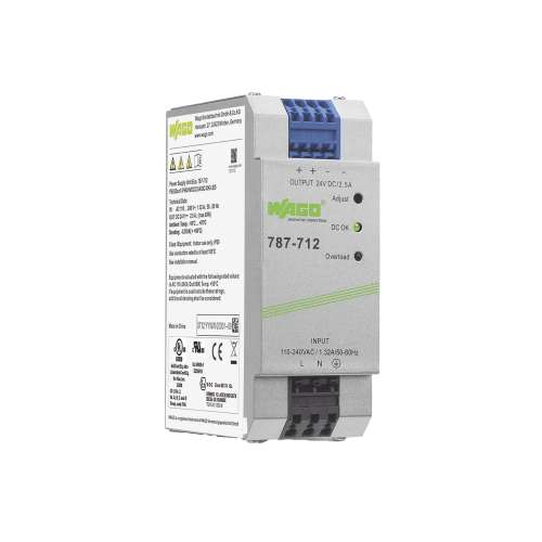 WAGO 787-712 Fuente de alimentación; ECO; monofásico; Tensión de salida 24V DC; Corriente de salida 2,5A; DC-OK LED; 4,00 mm²
