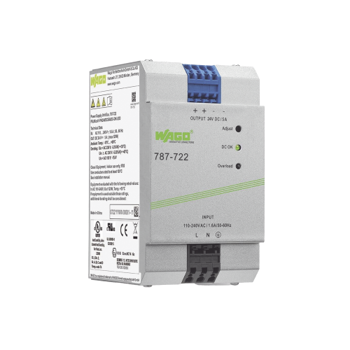 WAGO 787-722 Fuente de alimentación; ECO; monofásico; Tensión de salida 24V DC; Corriente de salida 5A; DC-OK LED; 4,00 mm²