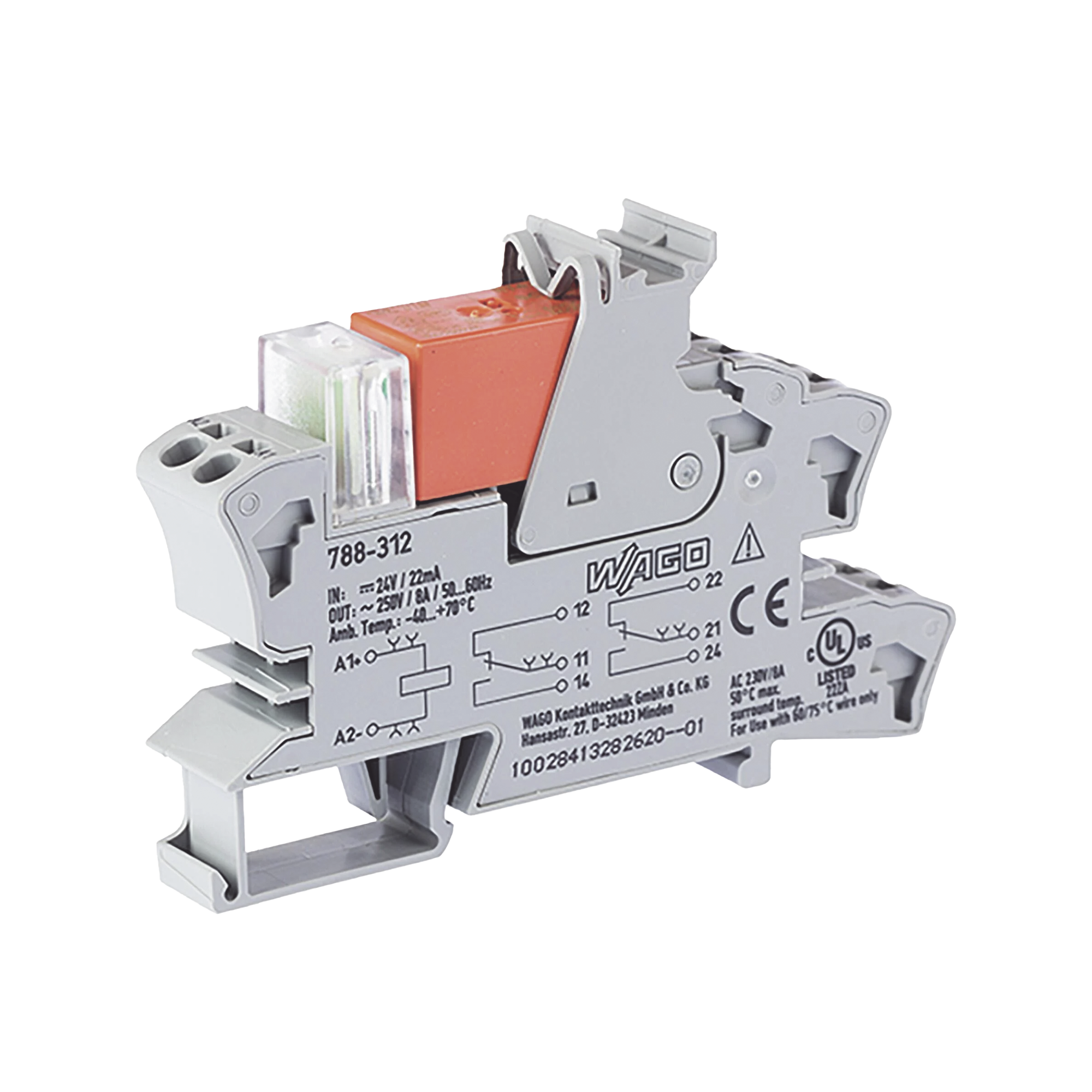 WAGO 788-312 Rele Tensión nominal de entrada: 24 VCC; 2 inversores; Corriente permanente límite 8 A