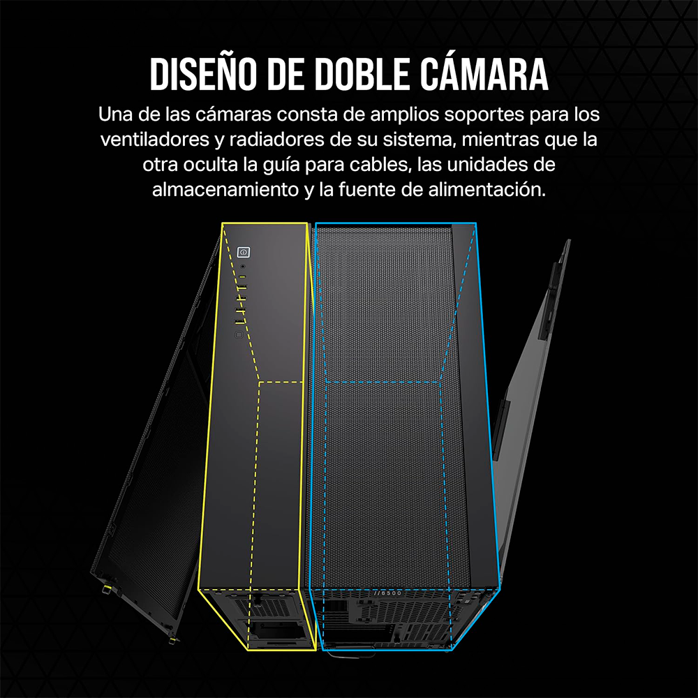 Gabinete Corsair 6500D Airflow, ATX Mid-Tower, Sin Ventiladores Incluidos, Diseño de Doble Cámara, Amplia Flexibilidad de Refrigeración, Compatible con Tarjetas Madre ASUS BTF - MSI Project Zero, Negro, CC-9011259-WW - Image 3