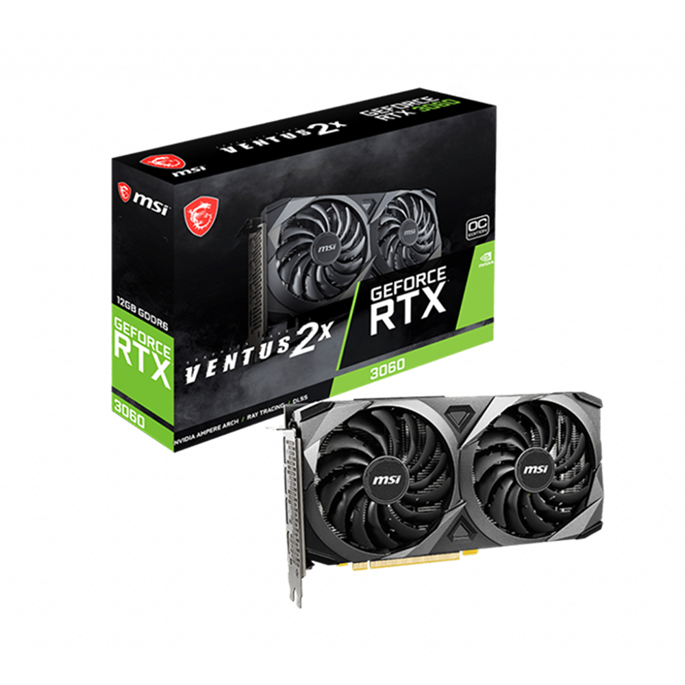 Tarjeta de Video Nvidia GeForce RTX 3060, MSI Ventus 2X OC 12GB LHR, 912-V397-022, 3 AÑOS DE GARANTIA NACIONAL