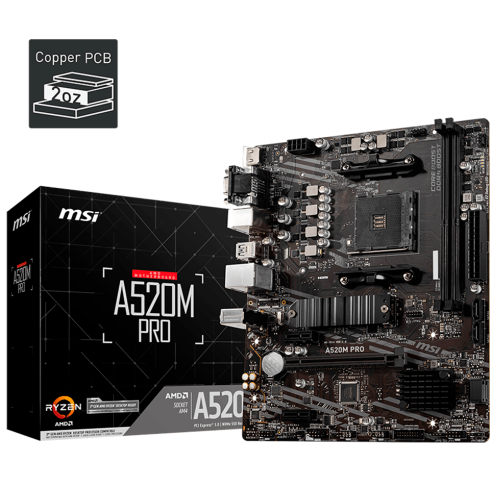 Tarjeta Madre MSI A520M PRO, micro ATX, AM4, AMD A520, HDMI, Up to 64GB DDR4, A520M PRO