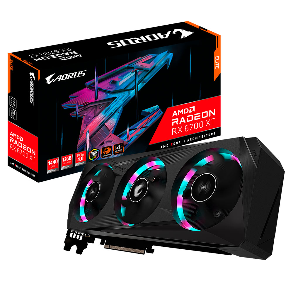 Tarjeta de video Radeon RX 6700 XT 12GB GDDR6, Aorus Elite, HDMI, DP, GV-R67XTAORUS E-12GD, 3 AÑOS DE GARANTIA NACIONAL