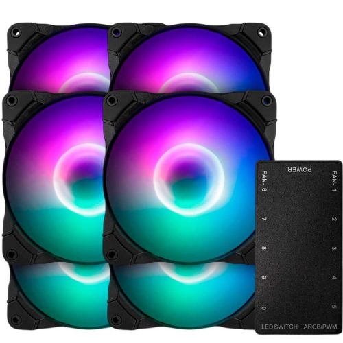 Kit de 6 ventiladores Munfrost SUNFLOWER, Compatible con Aura Sync etc., ARGB, Controlador incluido, MFB, Kit de 3 ventiladores + 3 FAN Sunflower, OFFMUNFROST