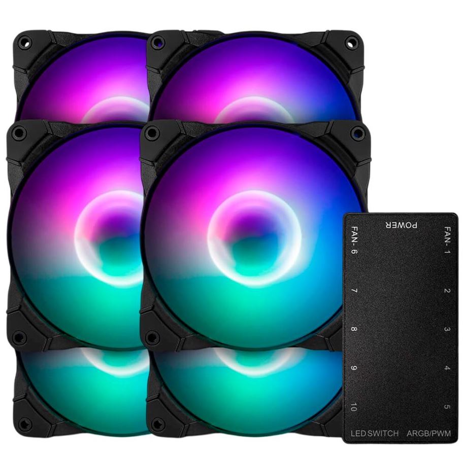 Kit de 6 ventiladores Munfrost SUNFLOWER, Compatible con Aura Sync etc., ARGB, Controlador incluido, MFB, Kit de 3 ventiladores + 3 FAN Sunflower, OFFMUNFROST