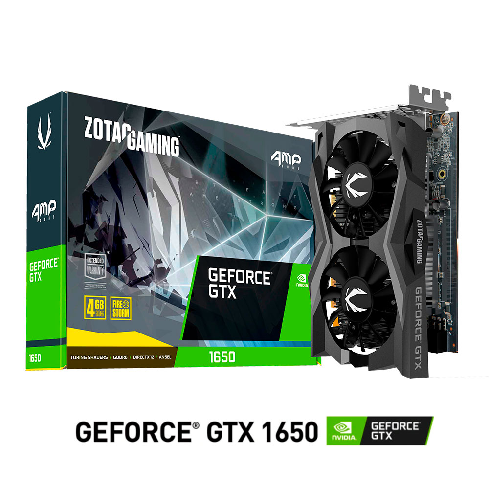 Tarjeta de video NVIDIA GeForce GTX 1650 4GB GDDR6, Zotac AMP, HDMI, DP, DVI - ZT-T16520J-10L, 2 AÑOS DE GARANTIA NACIONAL