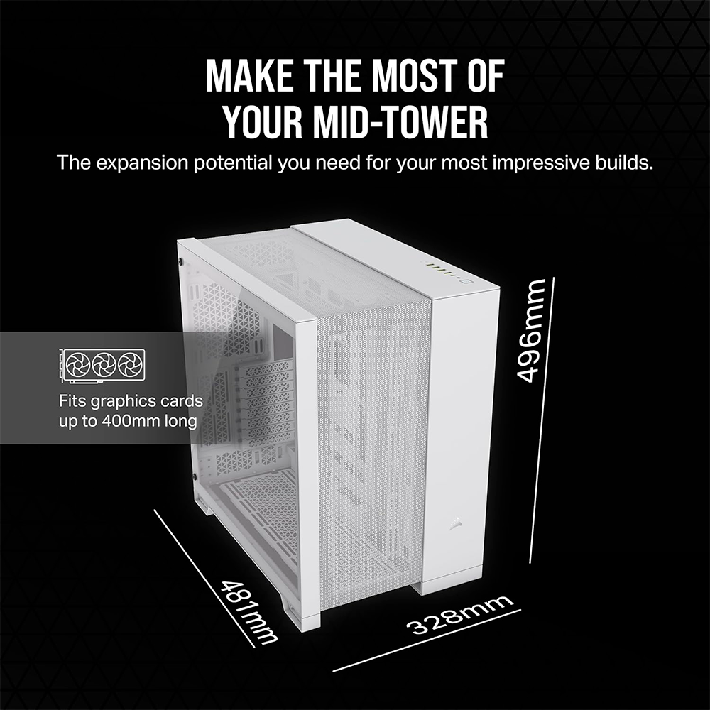 Gabinete Corsair 6500D Airflow, ATX Mid-Tower, Sin Ventiladores Incluidos, Diseño de Doble Cámara, Amplia Flexibilidad de Refrigeración, Compatible con Tarjetas Madre ASUS BTF - MSI Project Zero, Blanco, CC-9011260-WW - Image 6