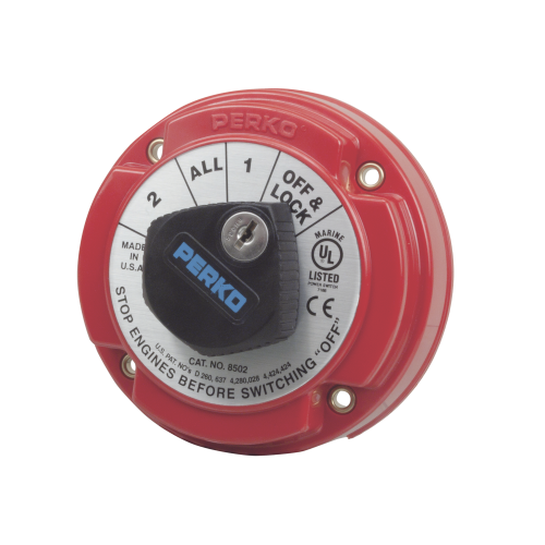 PERKO 8502DP Switch Selector de Batería de Servicio Mediano con Bloqueo por Medio de Llave, para Sistemas Eléctricos Marinos
