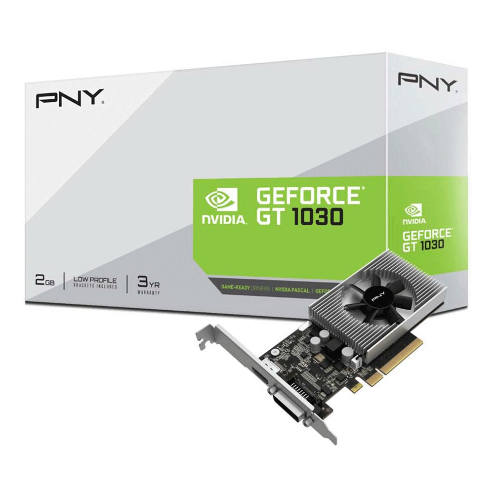 Tarjeta de video NVIDIA GeForce GT 1030 2GB GDDR4, PNY, HDMI, DVI, VCG10302D4SFPPB