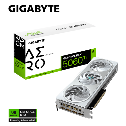Tarjeta de Video GIGABYTE NVIDIA GeForce RTX 5060 Ti AERO OC Edition, 16GB, 128-bit GDDR7, PCI Express Gen 5.0, GV-N506TAERO OC-16GD
