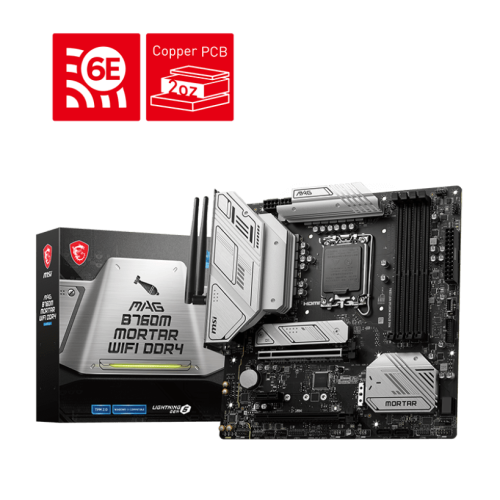 Tarjeta Madre MSI MAG B760M Mortar WiFi DDR4, Soporta procesadores Intel de 12ª/13ª generación, LGA 1700, PCIe 5.0, M.2, LAN de 2.5 Gbps, USB 3.2 Gen2, Wi-Fi 6E, mATX