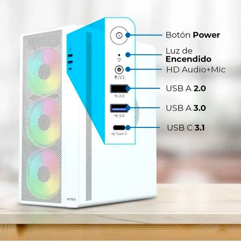 Gabinete Acteck Essen Pro X GM767 Elite, Mid Tower, ATX, 3 Ventiladores RGB de 120mm, Sin Fuente de Poder, Blanco, AC-941716 - Image 4