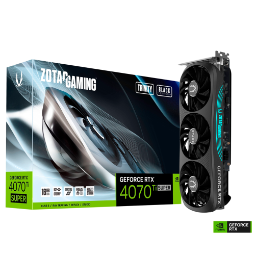 Tarjeta de Video ZOTAC Gaming GeForce RTX 4070 Ti Super Trinity Black Edition, DLSS 3, 16GB GDDR6X 256-bit, 21 Gbps, PCIE 4.0, iluminación Spectra RGB, ZT-D40730D-10P