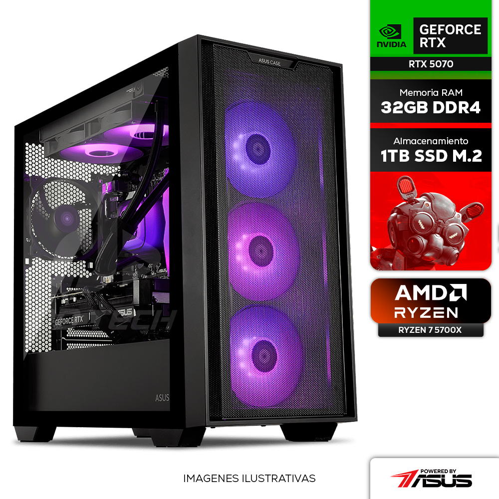 Computadora PRIDE GAMING PBA AGRA V3, Ryzen 7 5700x, Nvidia GeForce RTX 5070, 32GB 3200MHZ, SSD M.2 1TB, ENF LIQUIDO 240MM, 850W 80+ GOLD, INCLUYE WIFI Y BT