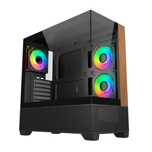 Gabinete Cooler Master Elite 690 Wood, ATX/Micro-ATX, 2×USB 3.0, 3×120mm ARGB, Cristal Templado, Negro, E690-KHNN-S00