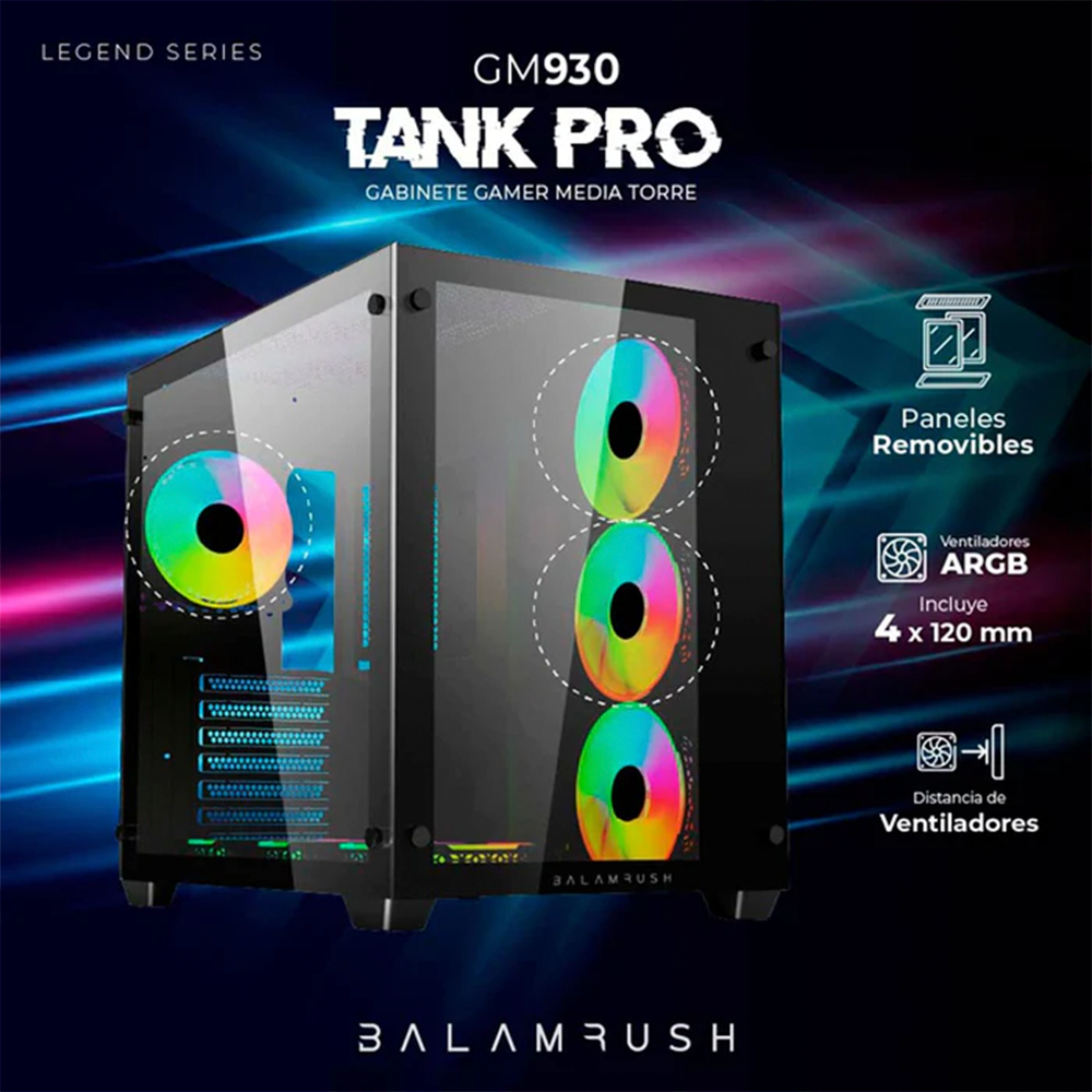 Gabinete Gamer BALAM RUSH Tank Pro GM930, 4 Fan, Cristal Templado, Negro, BR-935944 - Image 2