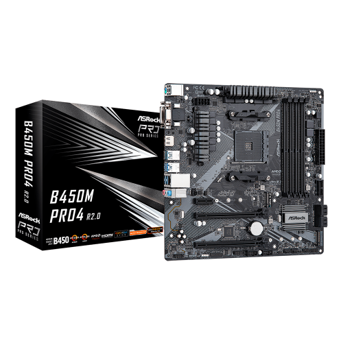 Tarjeta Madre ASRock B450M PRO4 R2.0, AM4 AMD, B450, SATA, 6Gb/s Micro ATX, DDR4