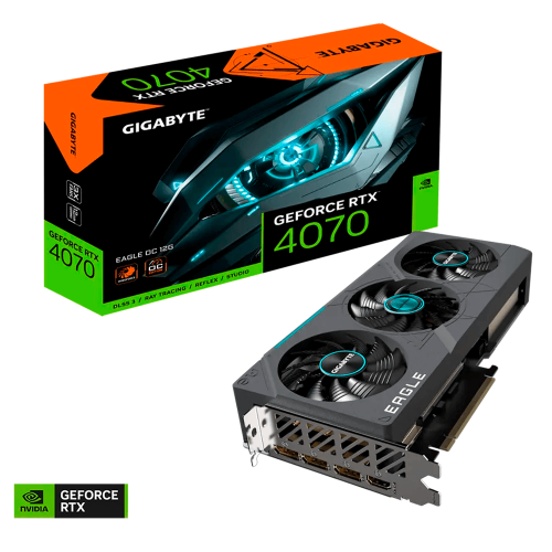 Tarjeta de video Gigabyte GeForce RTX 4070 Eagle OC 12G, 3 ventiladores WINDFORCE, 12 GB 192 bits, GDDR6X, GV-N4070EAGLE OC-12GD, 3 AÑOS DE GARANTIA NACIONAL