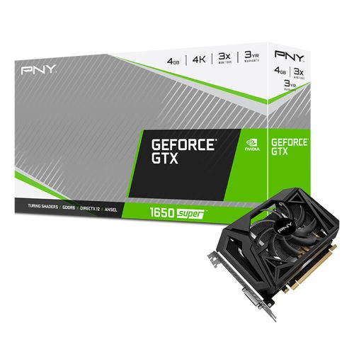 Tarjeta de video NVIDIA GeForce GTX 1650 Super 4GB GDDR6, PNY Single FAN, HDMI, DP, DVI - VCG16504SSFPPB-O, 3 AÑOS DE GARANTIA NACIONAL