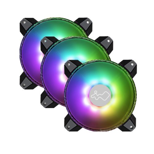 Kit de 3 ventiladores In WIN Saturn ASN120 Triple Pack, Compatible con Aura Sync etc., ARGB, Controlador incluido, anti-vibraciones, IN-FN-ASN120-3PK