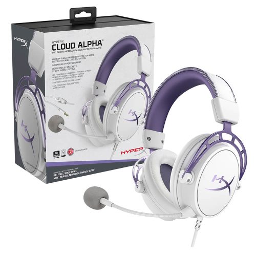 Diadema HyperX Cloud Alpha con Microfono Alambrica Estereo Blanca Morado 1x3.5mm o 2x3.5mm, PC, LAP, CONSOLAS, SMARTPHONE HX-HSCA-PL