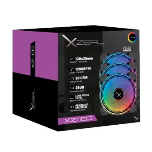 Kit Ventiladores Xzeal XZ1100 RGB LED, 120mm, 1200RPM, Negro, 3 Piezas, XZVE100B, PROMOXZEAL