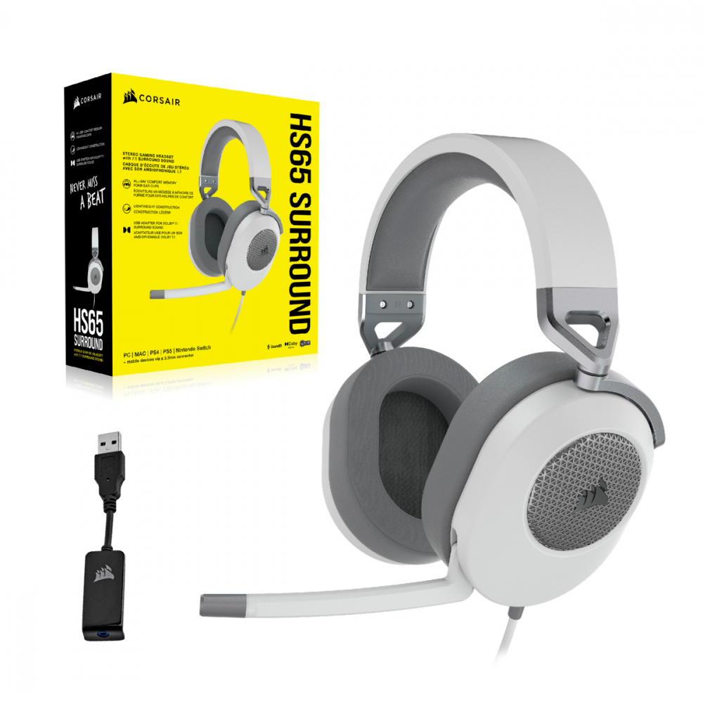 Diadema Gamer Corsair HS65 SURROUND 7.1, Alámbric, 1.8 Metros, 3.5mm/USB, Blanco, CA-9011271-NA - Image 4
