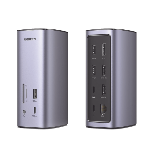 UGREEN 90325 HUB USB-C (Docking Revodok Pro) 12 en 1 | 2 USB-A 3.0 | 1 USB-C PD Carga 100W | 1 USB-A 3.1 | 1 USB-C 3.1 | HDMI 4K | HDMI 8K Ultra HD | Display Port 4K | RJ45 (Gigabit) | Lector Tarjeta SD + Micro SD (TF) | Jack Audio 3.5mm.