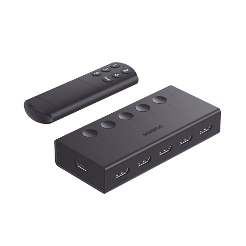 UGREEN 90512 Conmutador HDMI 5X1 | 4K@60Hz | HDMI 2.0, 1.4 | HDCP 2.2, 1.4 | VRR | Dynamic HDR | 3D | CEC | EDID | IR 10m | 18Gbps | Cambio Manual y por Control Remoto | Incluye Cable de Alimentación USB.