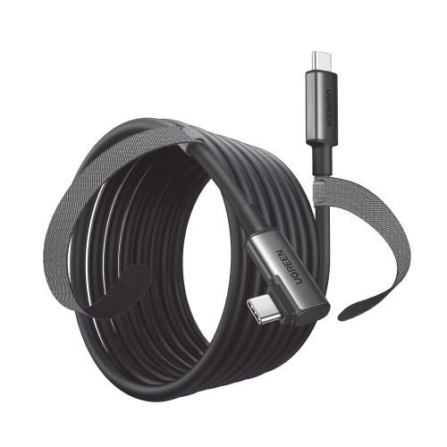 UGREEN 90629 Cable USB-C a USB-C (Cable Link) | 5 metros (16 pies) | Transferencia de Alta Velocidad | Carga Rápida | Un Extremo Angulado | Caja de Aluminio | Nylon Trenzado.