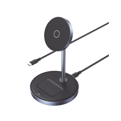 UGREEN 90668 Soporte de Carga Inalámbrica | 3 en 1 | Compatible con MagSafe | Perfecto para iPhone y AirPods | Carga Rápida Adaptativa /Simultanea | Múltiples Protecciones | Luz Indicadora LED | Aleación de Aluminio | Incluye Cable