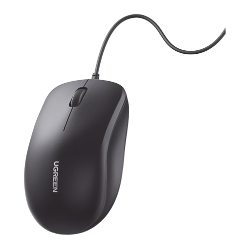 UGREEN 90789 Mouse Óptico USB | Cable USB de 1.5 metros | 3 Botones | 1200DPI | Diseño Ergonómico | Silencioso | Color Negro | Windows, MacOS, Linux, Chrome y otros | También Compatible con DVR, NVR.