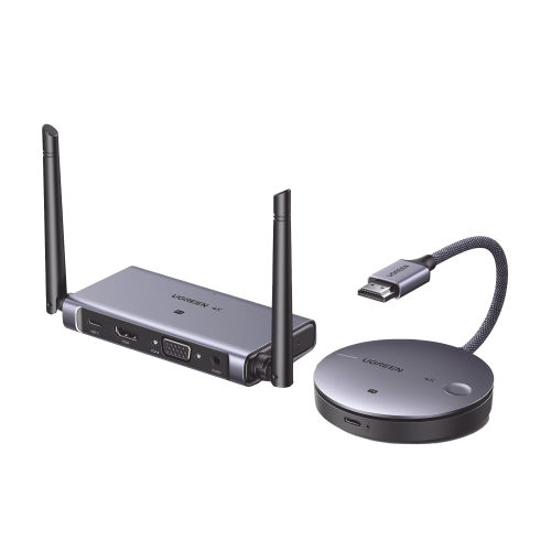 UGREEN 90909A Transmisor y Receptor Inalámbrico HDMI | 50m | Salida HDMI y VGA (Simultanea) | Audio 3.5mm | Efecto 3D | Luz Indicadora LED | Clic and Go | Señal Estable | Amplia Compatibilidad | Conecta con un Clic.