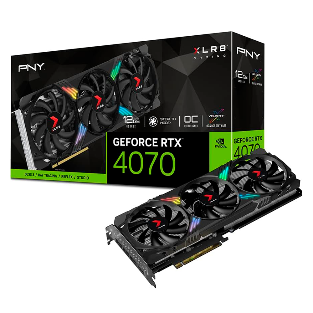 Tarjeta de Video PNY GeForce RTX 4070 12GB XLR8 Gaming Verto Epic-X RGB, Triple Ventilador, Overclocked DLSS 3, VCG407012TFXXPB1-O