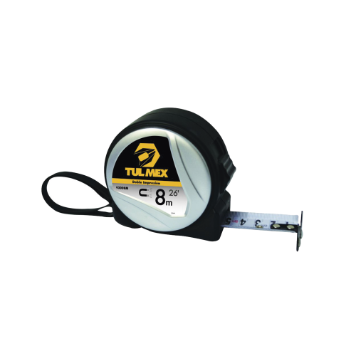 TULMEX 93008M Flexómetro Magnético(Cinta de Medir) de 8 metros, Graduada por Ambos Lados. Con Botón de Freno