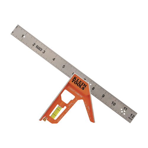 KLEIN TOOLS 935CSEL Escuadra Especial de 12 Pulgadas, con Bordes de 45° y 90° y Regla Magnética. Ranura en V para Diámetro de Tubo Conduit