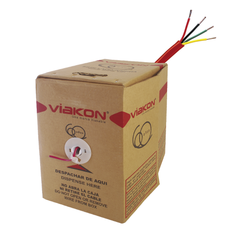 VIAKON 9424 Bobina de alambre de 305 metros 4 x 18 AWG, tipo FPLR de color rojo, para aplicaciones en sistemas de detección de incendio y sistemas de evacuación, hecho en México.