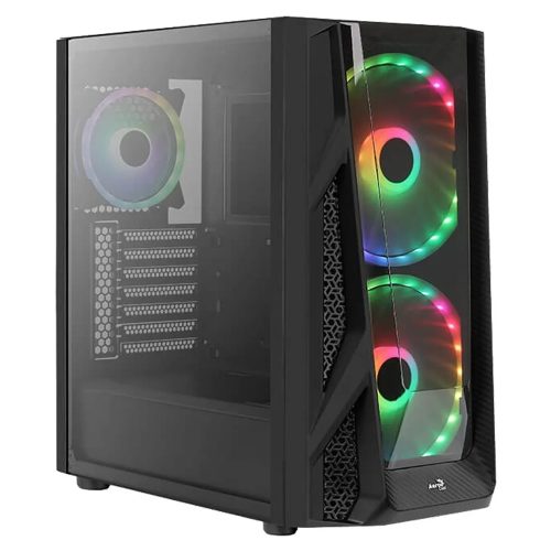 GABINETE AEROCOOL NIGHTHAWK BLACK DUO RGB, NEGRO, CRISTAL TEMPLADO, E-ATX, USB 3.0, HD AUDIO, 3 Ventiladores RGB - DUO-G-BK-V1