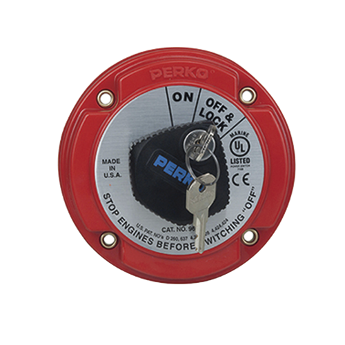 PERKO 9602DP Switch Selector de Batería On, Off de Servicio Mediano, con Bloqueo por Llave para Sistemas Eléctricos Marinos