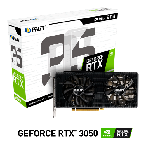 Tarjeta de Video Nvidia GeForce RTX 3050, 8GB GDDR6, Palit Dual LHR/ NE63050019P1-190A, 1 AÑO DE GARANTIA NACIONAL