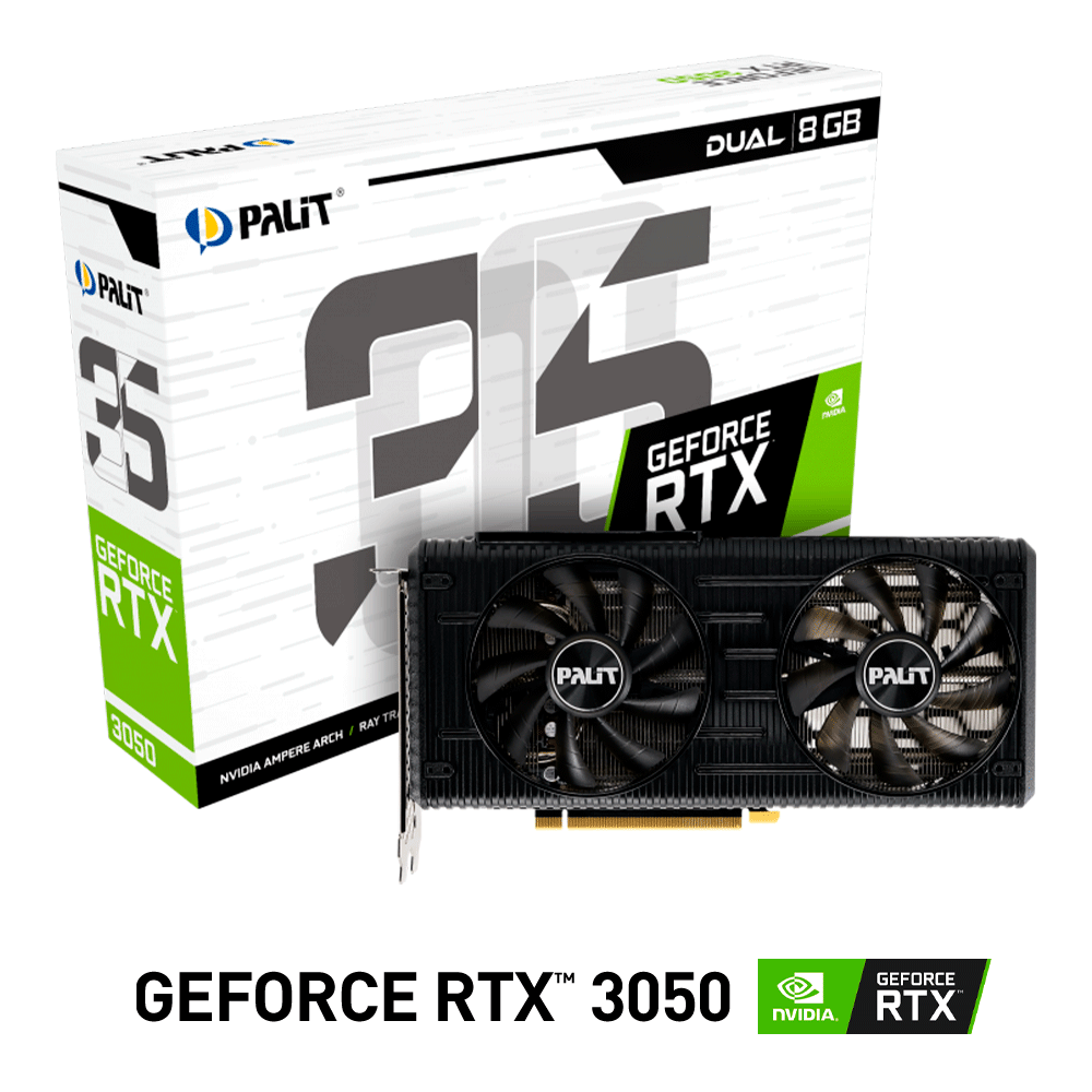 Tarjeta de Video Nvidia GeForce RTX 3050, 8GB GDDR6, Palit Dual LHR/ NE63050019P1-190A, 1 AÑO DE GARANTIA NACIONAL