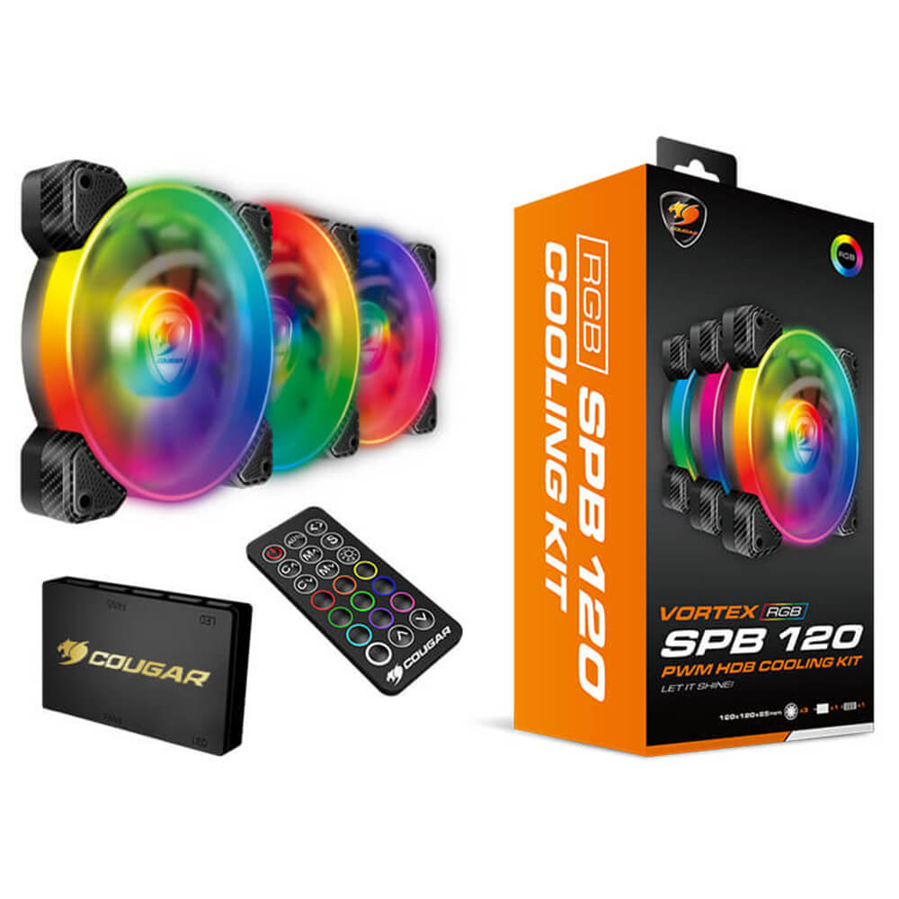 Kit de Ventiladores RGB Cougar Vortex SPB 120, 3x120mm, Controlador, 3MSPBKIT.0001