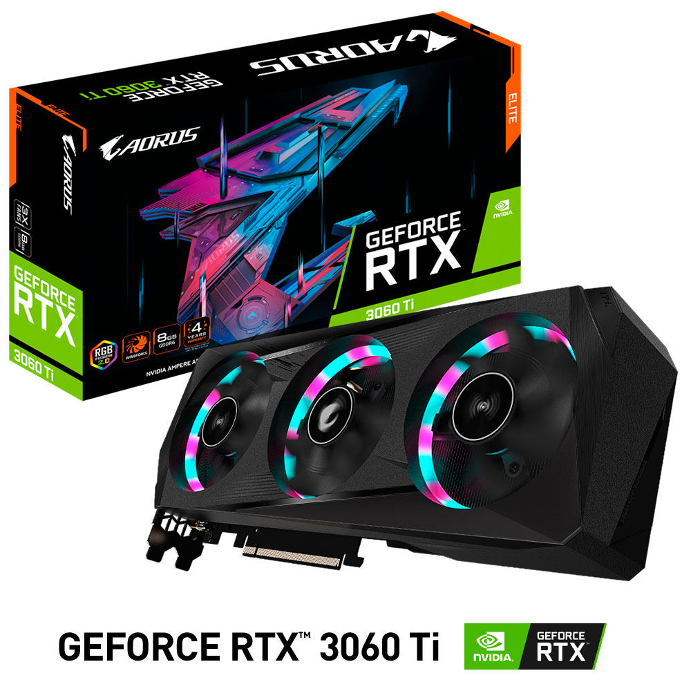 Tarjeta de Video Nvidia GeForce RTX 3060 TI, Gigabyte AORUS ELITE REV. 2.0 LHR, GV-N306TAORUS E-8GD REV 2.0, 3 AÑOS DE GARANTIA NACIONAL