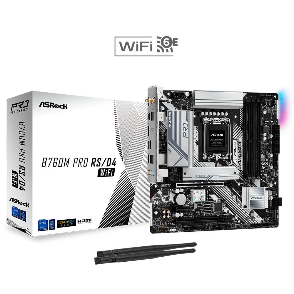 Tarjeta Madre ASRock B760M PRO RS/D4 WIFI, Micro ATX, DDR4, LGA1700, Up To 128G DDR4, B760M PRO RS/D4 WIFI