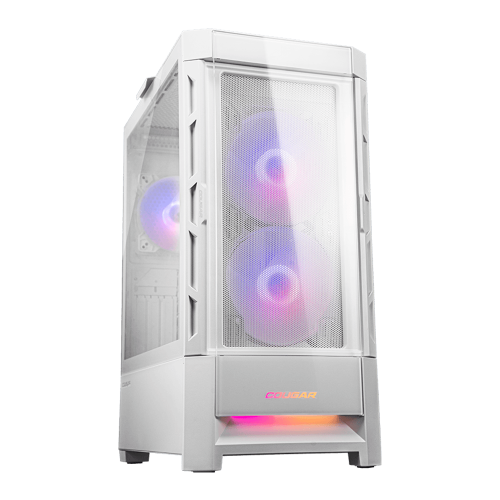 Gabinete Cougar DUOFACE RGB, Doble panel frontal: Malla y RGB, Cristal Templado, RGB, Excelente Flujo de Aire, Blanco, 385ZD10.0003