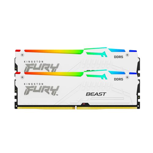 Kit Memoria RAM Kingston FURY Beast RGB DDR5, 6000MHz, 64GB (2 x 32GB), On-Die ECC, CL40, XMP, Blanco, KF560C40BWAK2-64 /MAX. 1 X CLIENTE