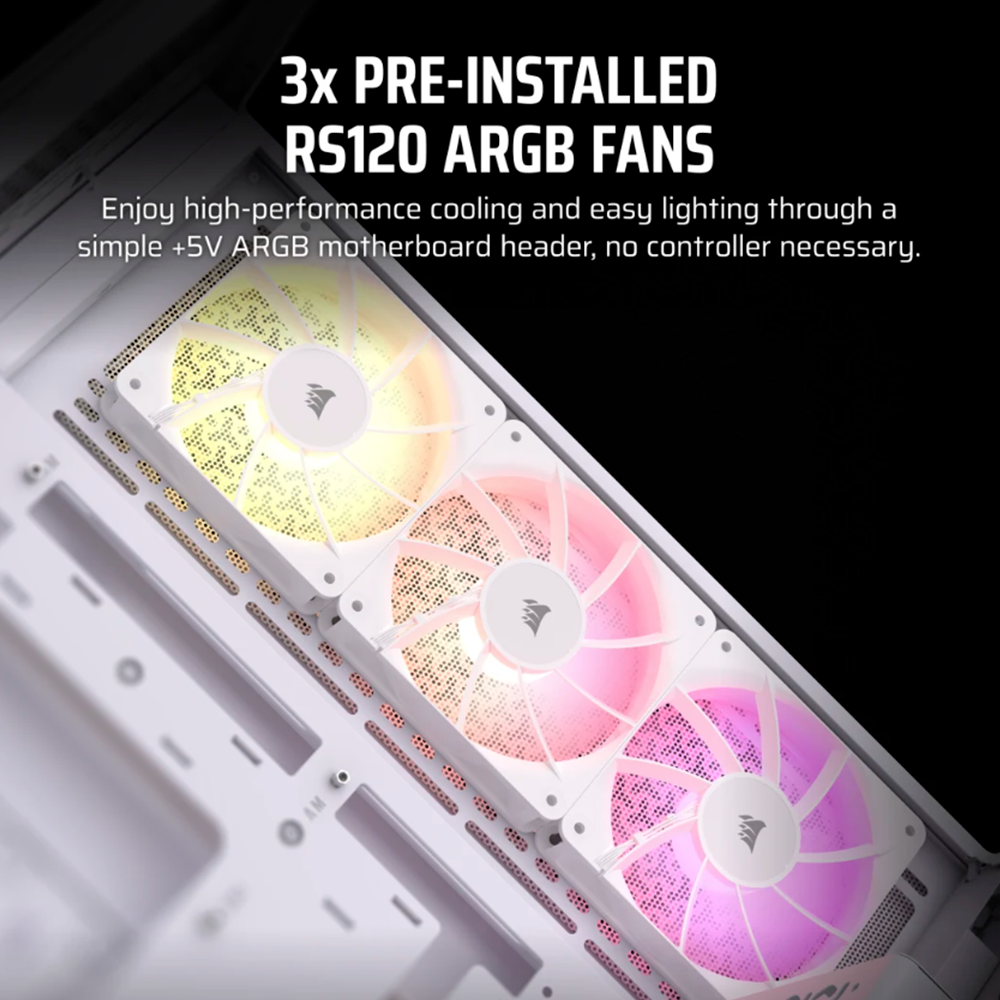 Gabinete Corsair 3500X ARGB, Midi-Tower, Mini-ITX/Micro-ATX/ATX/E-ATX, USB 3.2, Sin Fuente, 3 Ventiladores RS120 RGB Instalados, Blanco, CC-9011279-WW - Image 2