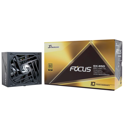 Fuente de Poder Seasonic Focus GX-850, 850W 80+ Gold, ATX 3.0 y PCIe 5.0, Completamente modular, Bajo ruido, Condensador japonés premium, SSR-850FX3